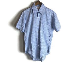 VINTAGE CORTINI Mens Blue Button Up Short Sleeve Shirt Size M (15-15.5) Disco